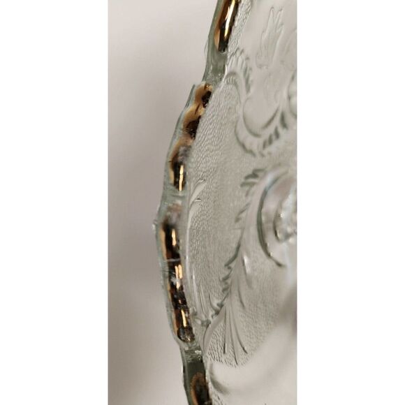 Vintage Lombardi Gold Trim by Jeannette Glass Company 10" 4 Toed Footed Bowl - Picture 6 of 7